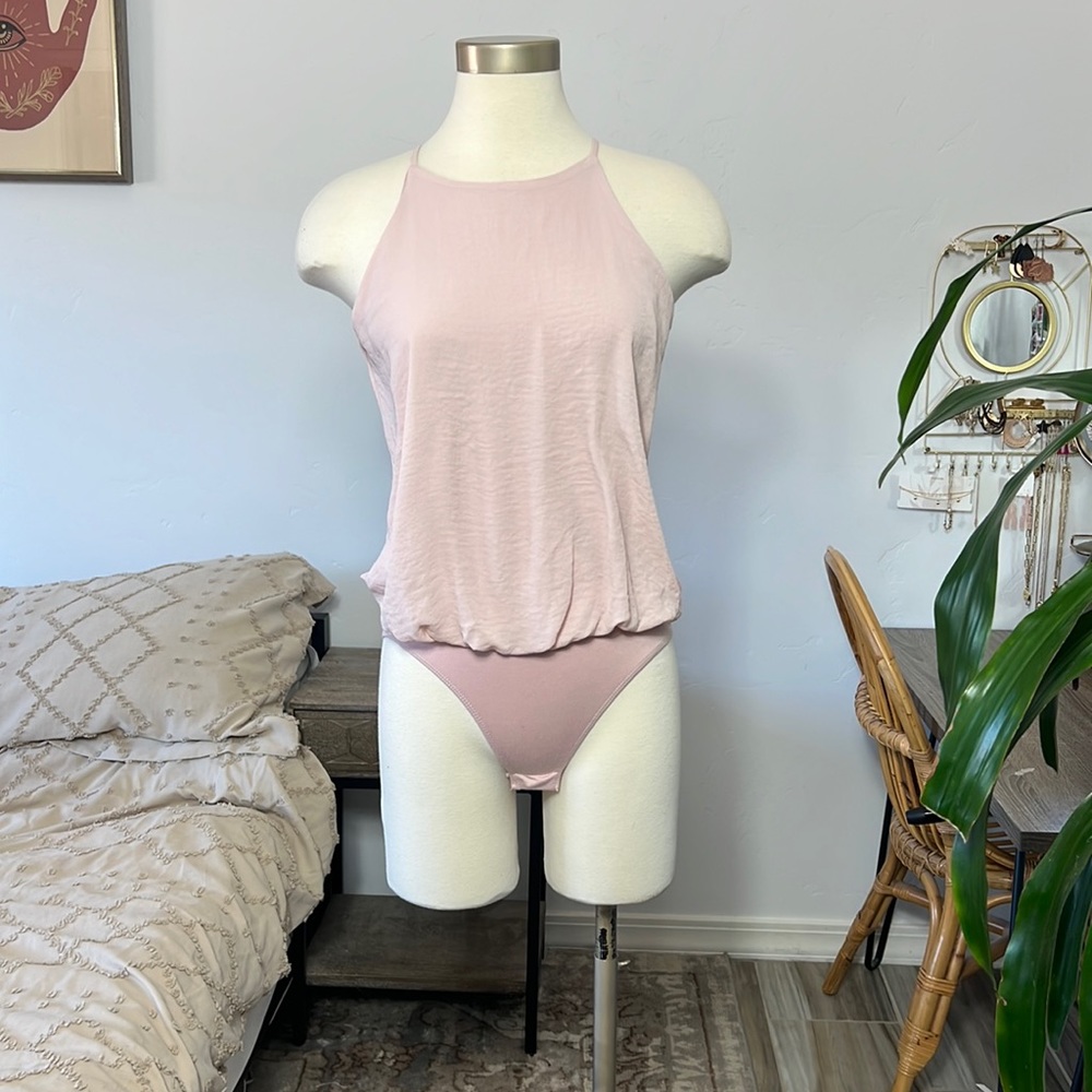 Baby pink high neck, dressy, Bodysuit keyhole back MAURICES